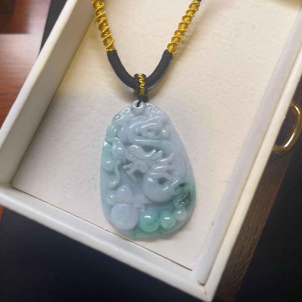 Vintage Grade A carved dragon jade pendant